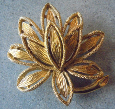 Avon Brosche Statement Schmuck matt goldfarbend Motiv Blätter gestempelt Nr.4195