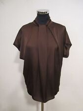 Imperial Bluse Kurzarm Stehkragen Satin ähnlich braun Gr.XS (O101-132)