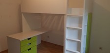 Stuva Hochbett, weiß/Kiwi Grün  ||  mit Schreibtisch 3 Schubladen und Schrank