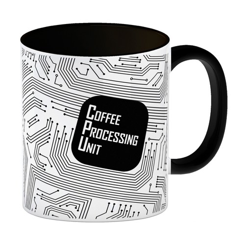 Kaffeebecher schwarz cpu motiv - kaffeebecher,