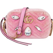 Gucci Pink Velvet Crystal Marmont Crossbody Bag Tasche