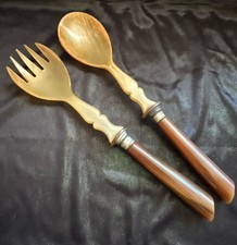 Salatbesteck aus Horn  mit Holzgriffen Vintage