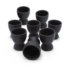 Keramik Eierbecher schwarz matt - 8er Set - Hühner Frühstücks Oster Ei Halter