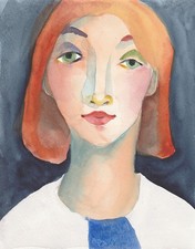 Original Aquarell, Frau