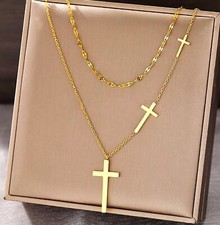 Halskette 925 Silber Gold Kette mit Kreuz Anhänger Glitzer Strass Damenkette