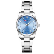 Damenuhr Damen Armbanduhr Uhr Frauen Quartz Uhr Analog Silber Blau Edelstahl NEU