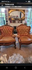 Antike Ledercutch und 2 Sessel