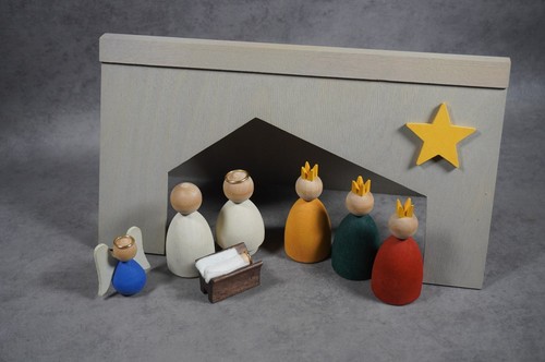 Weihnachtskrippe holz 32x18cm - holz,