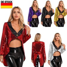DE Freebily Damen Pailletten Frack Jacke Mantel Silvester Halloween Kostüm