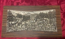 Altes Schild Zinn Holzoptik/Wandbild Wald,Hirsche,Rehe,,Jäger,Wild,Retro,Vintage