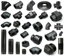 Fitting schwarz Temperguss Doppelnippel T-Stück Winkel Muffe Bogen Reduzierung 