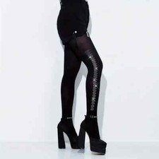 undurchsichtige schwarze Strumpfhose mit Strass  - NEU - Einheitsgröße