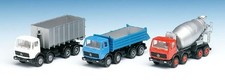 Herpa SET MB NG 3x Betonmischer,Abrollkipper,Baukipper in Holzbox 4 Achser