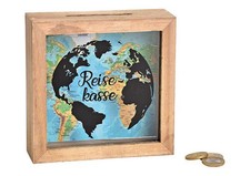 Spardose Reisekasse aus Holz, ca. 15 x 15 cm Sparbüchse Sparschwein
