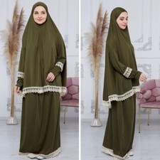 Damen Gebetskleid Abaya Muslim Langer Hijab Tesettür Namaz Elbisesi 2 teilig