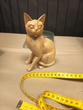 Handgeschnitzte Holzfigur Katze 16cm Naturholz Deko Tierfigur Unikat
