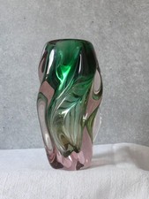 Josef Hospodka "Propeller" Vase Böhmen Sommerso Rosa Grün 17 cm