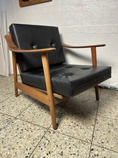 1 X Vintage MId Century Easy Chair Teak  60er Leder Stuhl Sessel Lounge 1von2