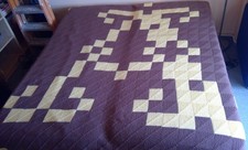 Tagesdecke Bettüberwurf (255 x 280cm) handgestrickt ca. 3 kg Wolle (braun/gelb)