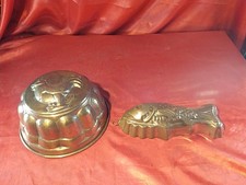 2 Alte Gugelhupf Form Backform Kupfer Verzinkt Hahn ? Fisch ? (5765)