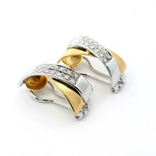 Damenohrringe, Ohrclips mit Brillanten, Bicolor, Gelbgold/Weißgold 750 18 KT