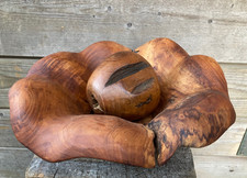 ca 27cm handgeschnitzte Holz Schale Schälchen mit Kugel für Nüsse Schmuck Deko