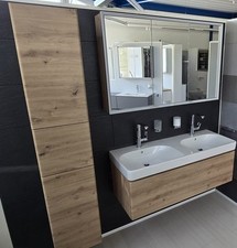 Sanibel 5001 Badmöbel 120cm Eiche Waschtisch, Spiegels.,Armatur, Hochschrank