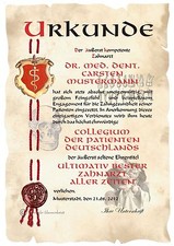 Urkunde  ZAHNARZT  DIN A4 HB Diplom  DANKE Geburtstag Jubiläum