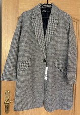 Zara Damenmantel, Wollmantel, im Hahnentrittmuster, in Grau, Blau, Weiß, Gr. XS