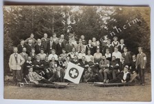 München ASB Arbeiter Samariter Kolonne Fahne Gruppenfoto historische Fotokarte 