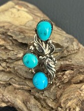 Vintage Ring - Indianerschmuck - Silber 925 - mit Türkis - Meistermarke LW (61)