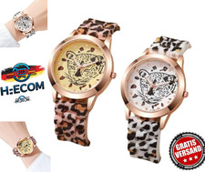 2tlg Damen Uhr Set Leopard Silikonband Quarzuhr Mode Casual Armbanduhr(Ohne Box)