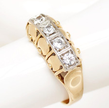 Alter Art Déco Damenring 14 Karat 585 Gold Gelbgold weiße Saphire 2,55 g Gr. 52