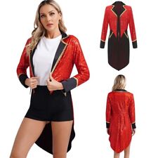 DE Damen Halloween Zirkus Pailletten Frack Mantel Langarm Smoking Jäckchen