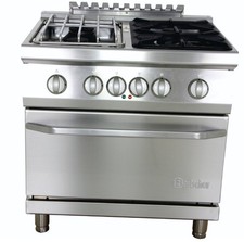 Bartscher Gasherd Edelstahl 4 Flammen Elektro-Backofen Oberhitze Unterhitze