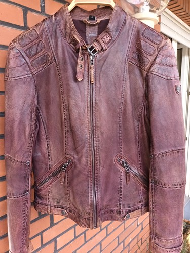 Leder-Jacke,braun-rot,von