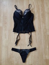 LASCANA 70 C 34 XS 36 S Korsage Push-up BH Strass mit String Spitze Schwarz