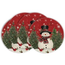 Stilvolle 4er Set Platzdeckchen Rund in Rot – Weihnachten Dekoration, Waschbar