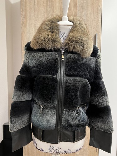 Lammfelljacke mit leder und - lammfelljacke,