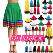 DE Damen Flamenco Dance Lange Rock Maxirock Tanzrock Faltenrock Tango Latein 