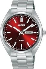 LORUS RH369AX9 Herrenuhr Armbanduhr Wasserdicht Edelstahl 41 mm silber/ rot