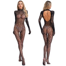 DE Damen Spitzen Bodystockings Durchsichtig Ganzkörperanzug Slim Fit Stretch