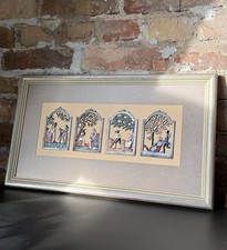 Großes horizontales Wandbild mit 4 handbemalten Zinn-Metallreliefs - Meyer