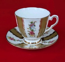 Royal Stafford England Sammeltasse Gold rosa Blau Blumen Rosen Kaffee Tasse Grün