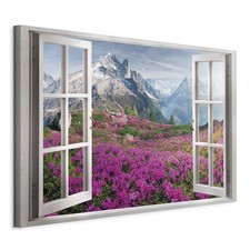 Wandbild Groß Wohnzimmer Leinwand Bilder Fenster Berge Blumen Landschaft Deko