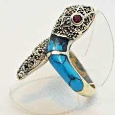 Türkis Markasit Rubin Ring COBRA SCHLANGE 925 Sterlingsilber 18,4 mm 58