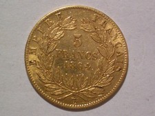 Frankreich: 5 Francs Gold Napoleon III., Jahrgang 1862 Bordeaux, hübsches Stück.