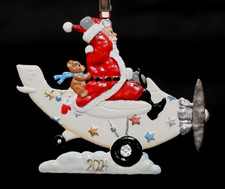 Christbaumschmuck Weihnachtsmann im Flugzeug Zinn fein bemalt Wilhelm Schweizer