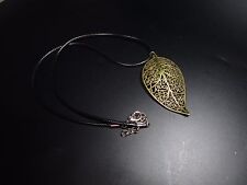 Vintage Anhänger Blatt mit Kette antik silber gold bronze Lederband Kunstleder