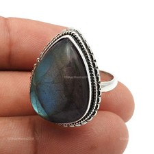Solid Sterling Silber Labradorite Edelstein Statement Weihnachtsgeschenk Ring Eu